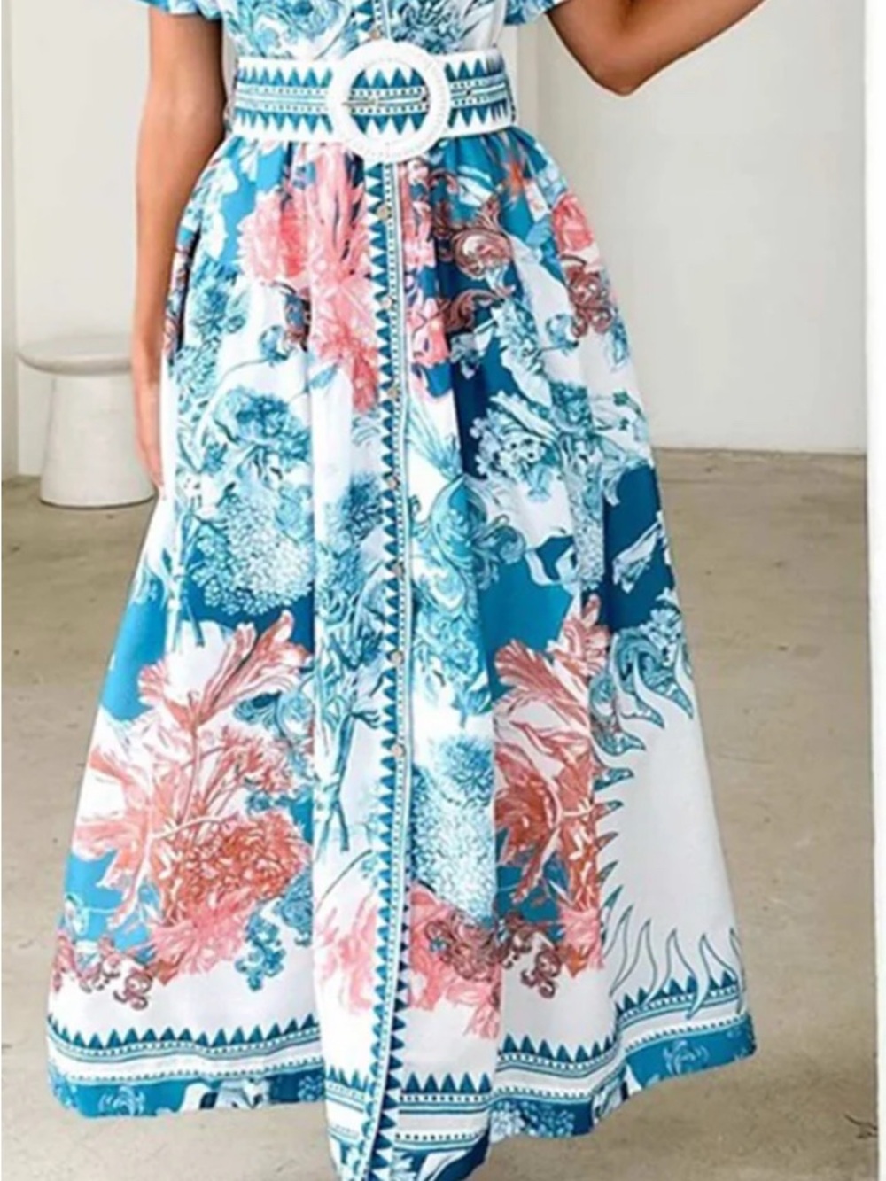 Tropical Floral Maxi Dress Puff Sleeve Resort Coastal Wedding Guest Feminine S - Picture 4 of 8